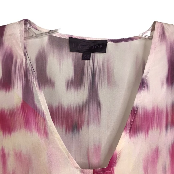 Hale Bob Women‎ Blouse TopTunic XS Zahara Silk Boho Long Sleeve Pink Watercolor - Picture 2 of 8